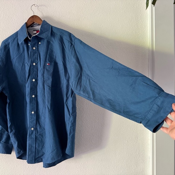 Vintage Tommy Hilfiger Button Down Shirt Blue XL Mens Preppy Classic Timeless - Picture 3 of 11